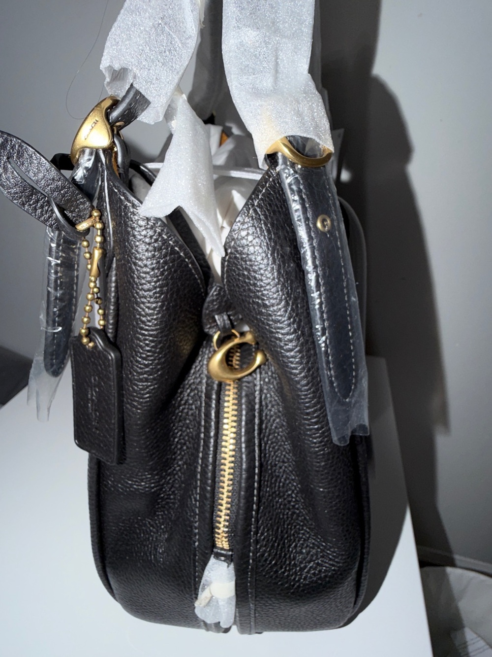 Coach Black Pebbled Leather Shoulder Bag with Gold-Tone Accents - Picture 9 of 10